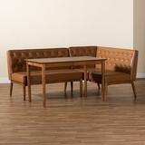 Corrigan Studio® Lime Mid-Century Modern Tan Faux Leather & Walnut Finished Wood 3-Piece Dining Nook Set Wood/Upholstered Chairs | Wayfair