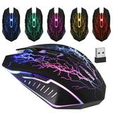 TSV Wireless Gaming Mouse Rechargeable USB 2.4G Computer Mouse for Laptop or PC Game Ergonomic Silent Optical Mice with 7 Colors RGB LED 6 Buttons 1600/1200/800DPI (Black)