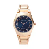 Ellen Tracy Women's Rose Gold Tone Navy Diamond Dial Bracelet Watch, Pink