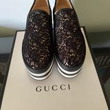 Gucci Shoes | Gucci Womens Black Lace Floral Slip On Platform Sneaker - Nwot - Sz 10 Us | Color: Black | Size: 10