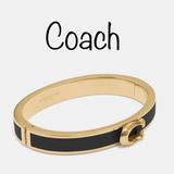 Coach Jewelry | Coach Black And Gold Signature C Hinged Push Bangle | Color: Black/Gold | Size: Os
