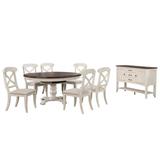 "Andrews 8 Piece 48"" Round or 66"" Oval Extendable Dining Set | Butterfly Leaf Table, Sideboard with Large Display Shelf 3 Drawers 2 Storage Cabinets, Antique White and Chestnut Brown, Seats 6 - Sunset Trading DLU-ADW4866-C12-SBAW8P"