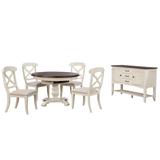 "Andrews 6 Piece 48"" Round or 66"" Oval Extendable Dining Set | Butterfly Leaf Table, Sideboard with Large Display Shelf 3 Drawers 2 Storage Cabinets, Antique White and Chestnut Brown, Seats 6 - Sunset Trading DLU-ADW4866-C12-SBAW6P"
