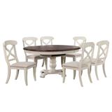 "Andrews 7 Piece 48"" Round or 66"" Oval Extendable Dining Set | Butterfly Leaf Table, Antique White and Chestnut Brown, Seats 6 - Sunset Trading DLU-ADW4866-C12-AW7P"