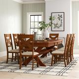 Laurel Foundry Modern Farmhouse® Venable Wood 9-Piece Dining Set, Extendable Trestle Dining Table Wood/Upholstered Chairs in Brown | Wayfair