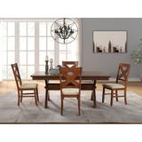 Gracie Oaks Karven Wood 5-Piece Dining Set, Extendable Trestle Dining Table w/ 4 Chairs, Dark Hazelnut Wood/Upholstered Chairs in Brown | Wayfair