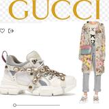 Gucci Shoes | Gucci Flashtrack Crystal Embellished Platform Sneakers | Color: White | Size: 11