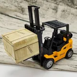 Alloy Die-Cast Model Vehicle Construction Forklift Friction Toy w/ Cargo Pallet Interactive Toy for