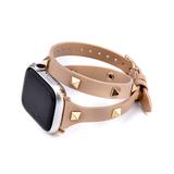 Prime Bands Women's Replacement Bands Tan - Tan & Goldtone Studs Slim Leather Replacement Band for Apple Watch