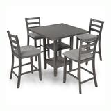 Red Barrel Studio® 4-Person Counter Height Solid Wood Dining Set w/ Storage Shelving Wood/Upholstered Chairs in Gray, Size 36.2 H in | Wayfair