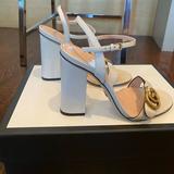 Gucci Shoes | Gucci Marmont High Heal Leather Sandal 4.1 Inch Heel In Mystic White Size 36 | Color: White | Size: 6