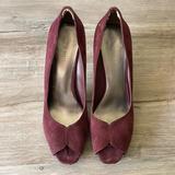 Nine West Shoes | Berry Red Suede Peep Toe Heels | Color: Purple/Red | Size: 8.5
