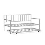 Costway Twin Metal Daybed Sofa Bed Set with Roll Out Trundle-Silver