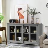 Koala Company Kitchen Sideboard, Sideboard w/ Sliding Glass Doors & Windows, Wooden Cabinet Server Buffet Table For Home Living Room Wood in Gray