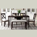 Gracie Oaks 6-Person Solid Wood Dining Set w/ A Bench,Rectangular Dining Table Wood/Upholstered Chairs in Brown | Wayfair