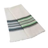 Forest Colors,'Two Handwoven Guatemalan White and Green Cotton Dish Towels'