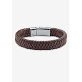 Men's Big & Tall Men'S Stainless Steel Braided Leather Cuff Bracelet (13Mm), Leather 9 Inches by PalmBeach Jewelry in White