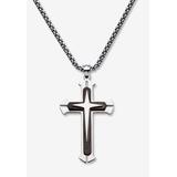Men's Big & Tall Men'S Stainless Steel Cross Pendant (31Mm) With 24 Inch Chain by PalmBeach Jewelry in Black