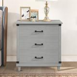 Gracie Oaks Stylish Solid Pine Wood Nightstand w/ 3 Drawer Wood in Gray, Size 27.91 H x 27.42 W x 15.71 D in | Wayfair