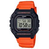 Casio W218h-4b2v, Chronograph Watch, Orange Resin Band, Alarm,