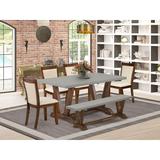 Red Barrel Studio® Dining Set - 1 Modern Dining Table & Light Beige Linen Fabric Dining Chairs w/ Stylish Back Wood/Upholstered Chairs in Gray/Brown
