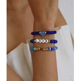 Street Region Women's Bracelets Gold - Blue & Goldtone 'Love' Beaded Stretch Bracelet Set