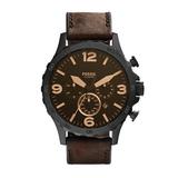 Men's Fossil Nate Black IP Chronograph Dark Brown Leather Strap Watch with Brown Dial (Model: Jr1487)