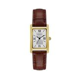 Ladies' Caravelle by Bulova Gold-Tone Strap Watch with Rectangular Silver-Tone Dial (Model: 44L234)