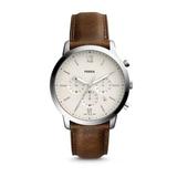 Fossil Men's Neutra Chronograph Brown Leather Watch, White Dial