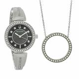 Bulova 96x152 Black Mother Of Pearl Dial Crystal Watch & Necklace Gift