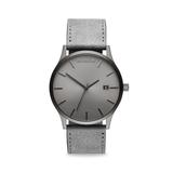 Classic Monochrome Grey Stainless Steel & Leather-Strap Watch