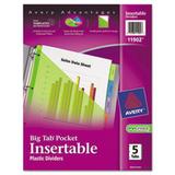 Insertable Big Tab Plastic Dividers w/Single Pockets, 5-Tab, 11 1/8 x 9 1/4