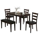 Monarch 5 Piece 47" Wooden Table, Slat Back Side Chairs and PU Leather Padded Bench Dining Set - Cappuccino Brown