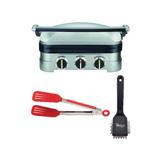 Cuisinart GR-4N Stainless Steel 5-in-1 Griddler with Heavy Duty Small Grill Brush and 8-Inch Nylon Flipper Tongs Bundle