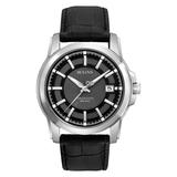 Bulova Men s Precisionist Stainless Steel Black Leather Strap Watch 96B158