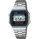 Casio® A168W-1 Men's Classic Digital Electro Luminescence Bracelet Wrist Watch, Silver
