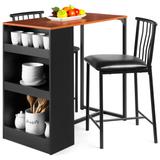 3-Piece Counter Height Dining Table Set For Kitchen Or Dining Room w/ Storage Shelves - Espresso | Best Choice Products Online