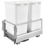Rev-A-Shelf 5149-2150DM-2 5149 Series Bottom Mount Double Bin Trash Can with Rev-A-Motion Soft Open/Close - 50 Quart Capacity White Storage and