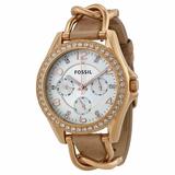 Fossil Riley Multi-function Sand Dial Bone Leather Ladies Watch Es3466