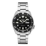 Mens Seiko Stainless Steel and Black 5 Sports Watch - SRPD55