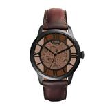 Men's Fossil Townsman Black IP Automatic Dark Brown Leather Strap Watch with Two-Tone Skeleton Dial (Model: Me3098)