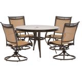 Hanover FNTDN5PCSWG Fontana Five Piece Aluminum Framed Fabric Outdoor Dining Set with Sling Chairs Tan Outdoor Furniture Sets Dining