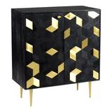 Everly Quinn Jemond Solid Wood 2 - Door Square Accent Cabinet Wood in Black/Brown/Yellow, Size 39.5 H x 35.0 W x 18.0 D in | Wayfair