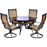 Hanover MONDN5PCSWG Monaco Five Piece Aluminum Framed Fabric Outdoor Dining Set with Swivel Chairs Tan Outdoor Furniture Sets Dining