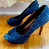 Nine West Shoes | Denim Platform Peep Toes | Color: Blue | Size: 6.5