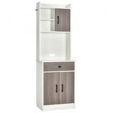 Latitude Run® 3-Door 71 Inch Kitchen Buffet Pantry Storage Cabinet w/ Hutch & Adjustable Shelf,Black, Size 71.0 H x 24.0 W x 16.0 D in | Wayfair