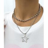 Street Region Women's Necklaces Silver - Silvertone Bead Chain Open Star Pendant Necklace Set