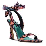 Nine West Shoes | Kelsie Ankle Wrap Heeled Sandals In Black Tropical Print | Color: Black/Pink | Size: 7.5
