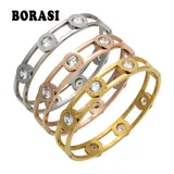 BORASI Moveable Crystal Cuff Bracelet Gold Color Bangle Stainless Steel Bracelet For Women Bracelets