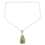 Blissful Evening in Green,'Indian Sterling Silver and Peridot Pendant Necklace'